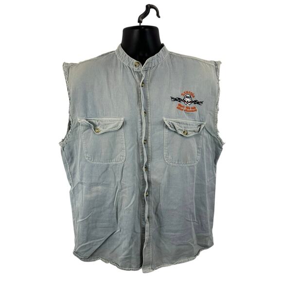 Sturgis 2002 Denim Cutoff Denim Vest Light Wash Y2K Moto Biker Size Large - Picture 2 of 13